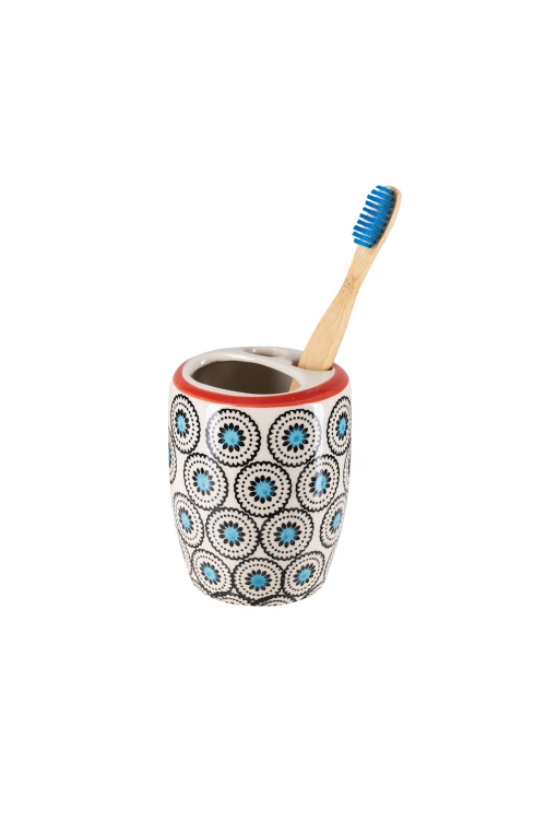 Ethno Stoneware Toothbrush Holder for Stylish Spaces