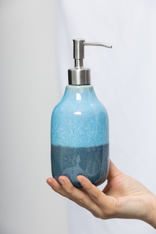 Industrial Stoneware Soap Dispenser with Reactive Glaze