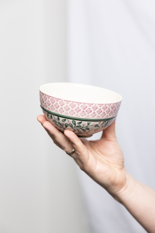 Traditional Stoneware Bowl 14cm with Hand-Stamped Motif