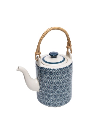 Stoneware Teapot 1200ml with Hand-Stamped Prints