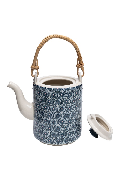 Stoneware Teapot 1200ml with Hand-Stamped Prints