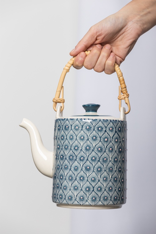 Stoneware Teapot 1200ml with Hand-Stamped Prints