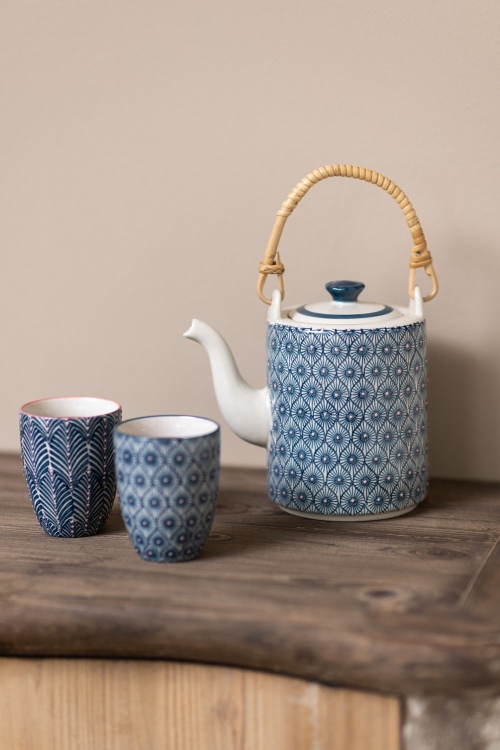 Stoneware Teapot 1200ml with Hand-Stamped Prints