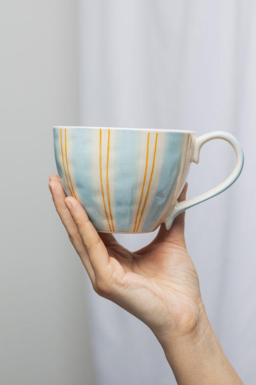 Tazza in gres BLU ACQUARELLO dipinta a mano