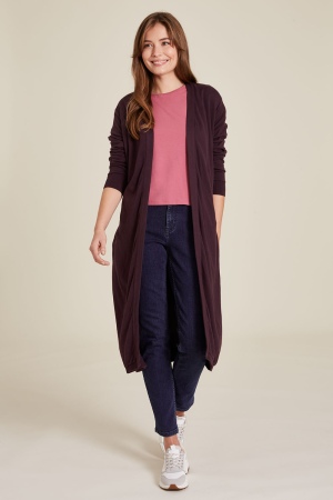 Plum Long Cardigan i økologisk bomull for vintervarme