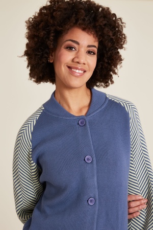 Cardigan de Malha Índigo Orgânico com Jacquard