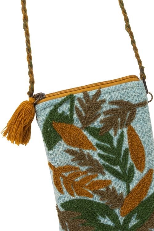 Chic Cotton Shoulder Bag with Leaves Design