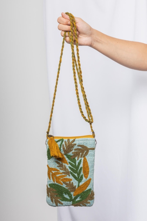 Chic Cotton Shoulder Bag with Leaves Design