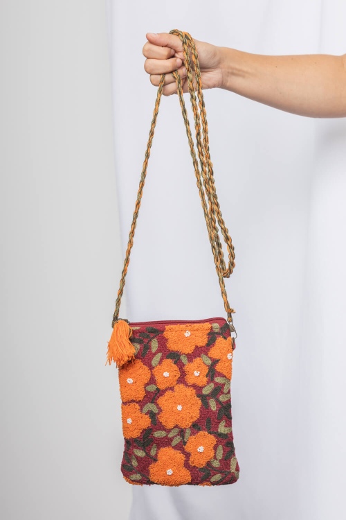 Red Floral Shoulder Bag - Compact & Sustainable