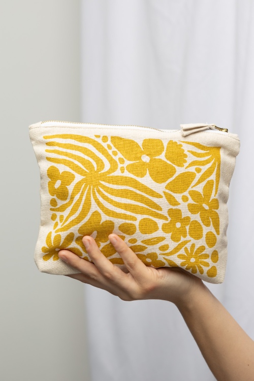 Organic Cotton Cosmetic Bag with Abstract Flowers