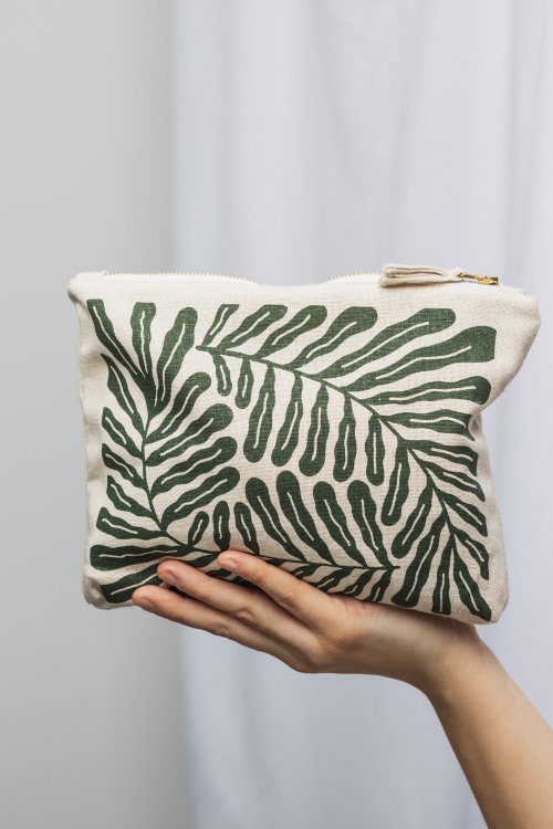 Eco-Friendly Cotton Cosmetic Bag - Abstract Leaves