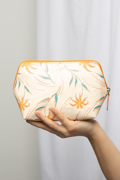 Orange Lily Cosmetic Bag in Recycled Leather