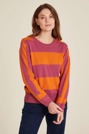 Eco-Chic Block Knit Sweater in Red Violet