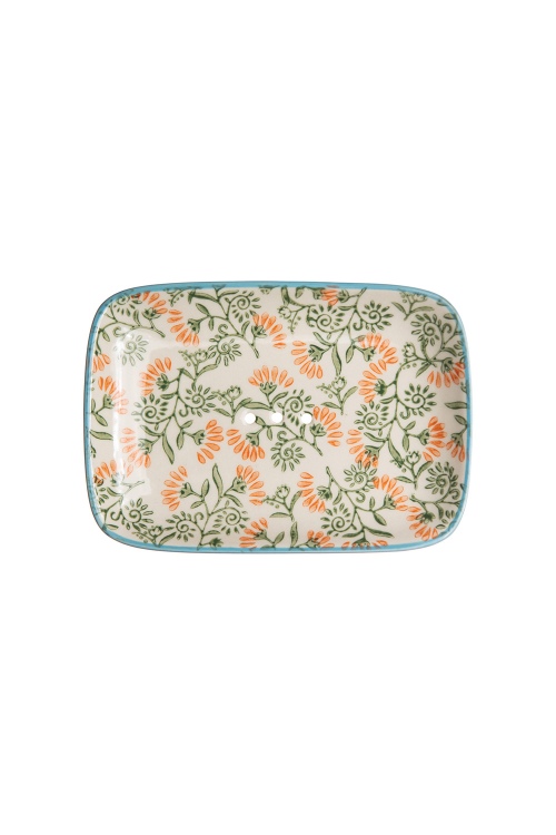 Stoneware Soap Dish FLORAL for Elegant Bathrooms