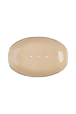 Classic Beige Soap Dish with Gold Rim - Stoneware Elegance