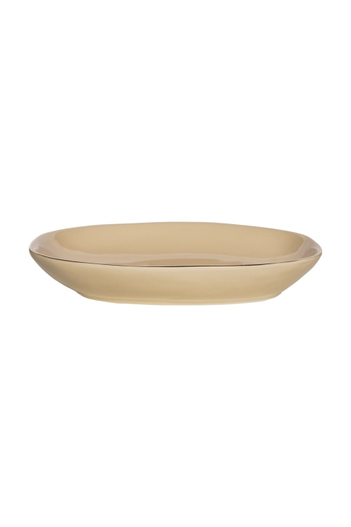 Classic Beige Soap Dish with Gold Rim - Stoneware Elegance