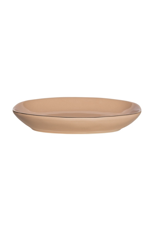 Classic Salmon Soap Dish with Gold Rim - Stoneware Elegance