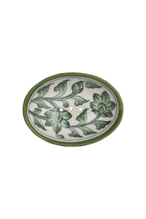 Handcrafted Green Oval Blue Pottery Soap Dish