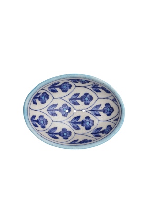 Porte-savon artisanal ovale en poterie bleu foncé