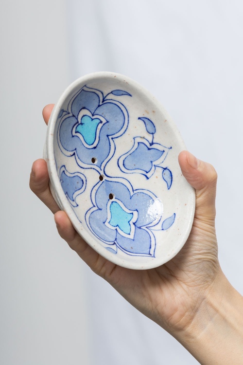 Eco-Friendly Blue Pottery Soap Dish, Oval Light Blue