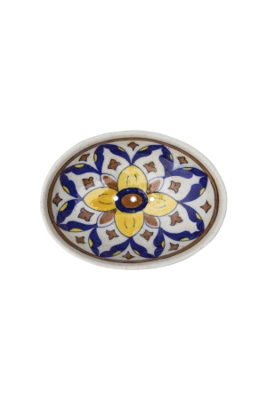 Porte-savon floral en poterie bleue artisanale