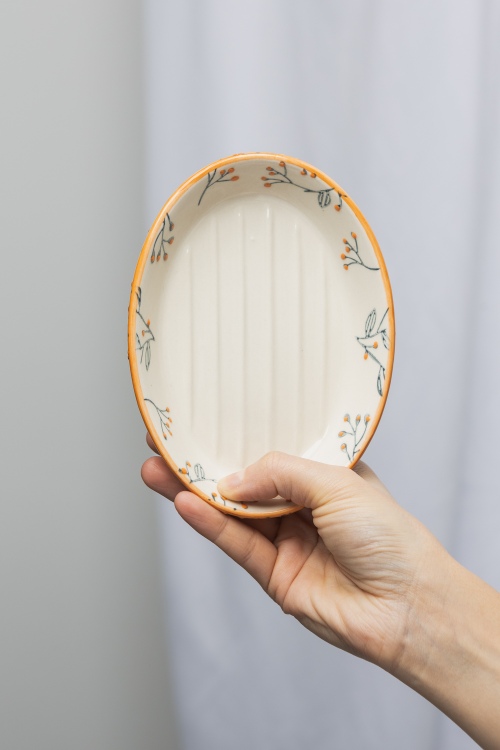 Stoneware Soap Dish with Floral Design