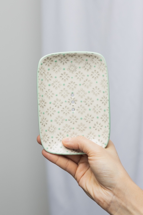 Stoneware Soap Dish with Elegant Patterns