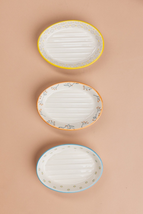 Stoneware Soap Dish with Ornate Patterns