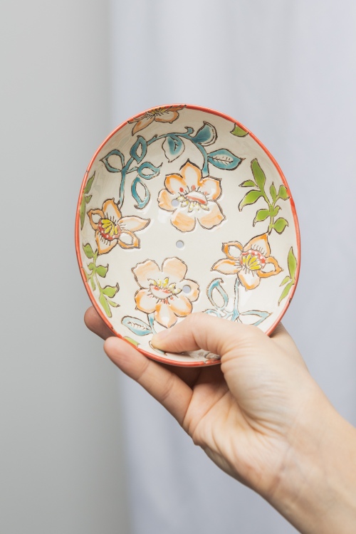 Floral Soap Dish SUMMER - Hand-Painted Stoneware