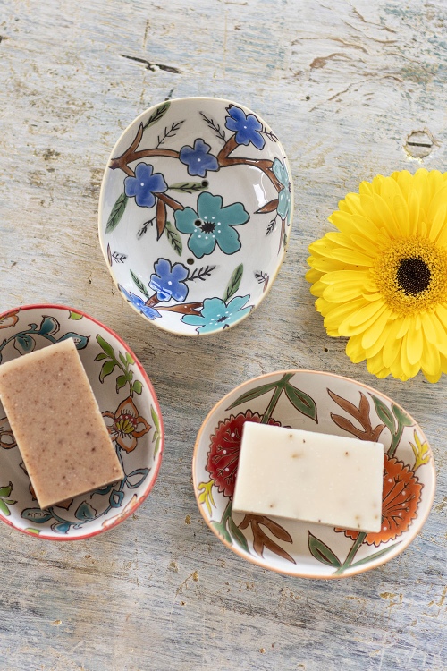 Floral Soap Dish SUMMER - Hand-Painted Stoneware