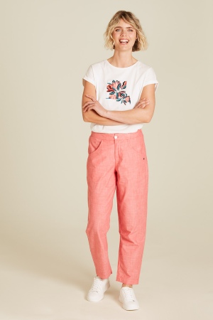 Joggers in linen look coral