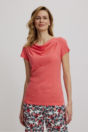 Shirt with waterfall neckline coral