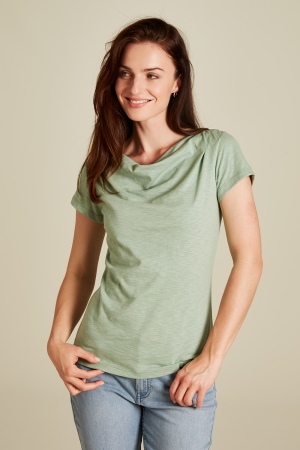 Shirt with waterfall neckline granite green