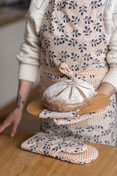 Tablier de cuisine FEUILLES en coton bio GOTS