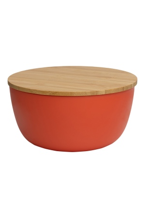 Eco-Friendly Red Bowl with Bamboo Lid, 13.9 cm